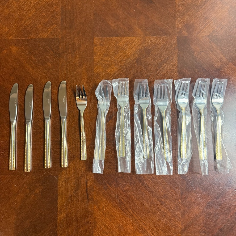 18/8 Rostfrei Stainless‎ Steel Flatware Gold Accent Mixed Lot Knives Forks